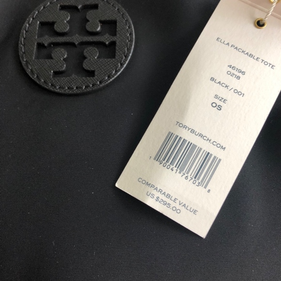 NWT TORY BURCH BLACK ELLA NYLON PACKABLE TOTE - Picture 3 of 8